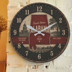 Alabama State Rustic Sweet Home Alabama Decor Large Clock
