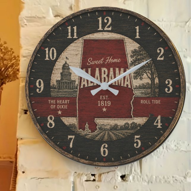 Alabama State Rustic Sweet Home Alabama Decor Large Clock (Creator Uploaded)