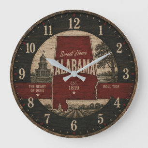 Alabama State Rustic Sweet Home Alabama Decor Large Clock