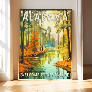 Alabama State Scenery Poster Art Print, Retro Nati