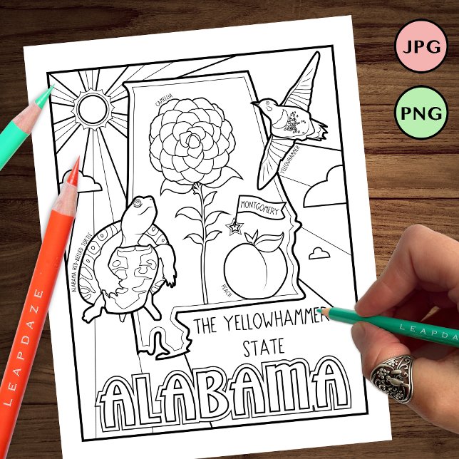 alabama state shape and facts colouring page (Creator Uploaded)