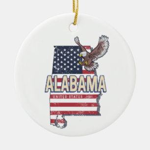 Alabama State United States Retro Map Vintage USA Ceramic Tree Decoration