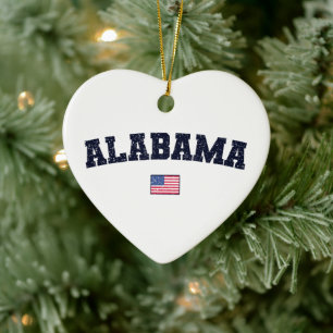 Alabama State USA Flag Vintage Distressed Ceramic Tree Decoration