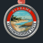 Alabama Travel Art Badge Metal Tree Decoration<br><div class="desc">Alabama retro vector travel design. This retro-style travel art,  with its blend of bold colours and vintage allure,  is designed to inspire a sense of adventure.</div>