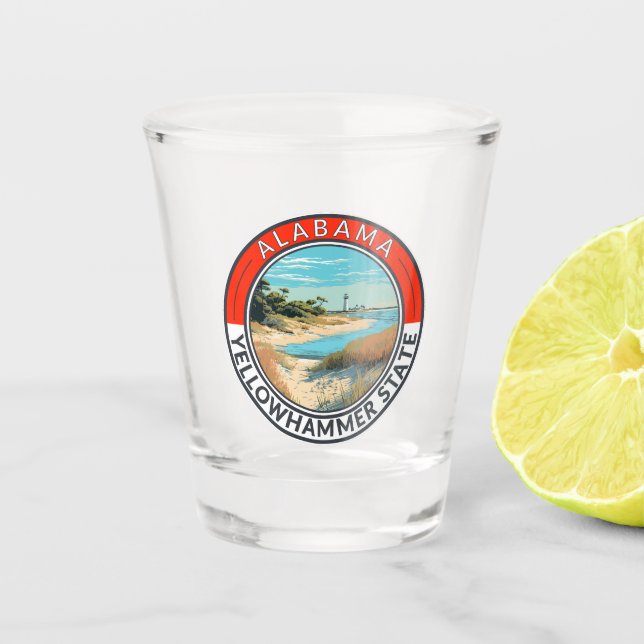 Alabama Travel Art Badge Shot Glass (Front)