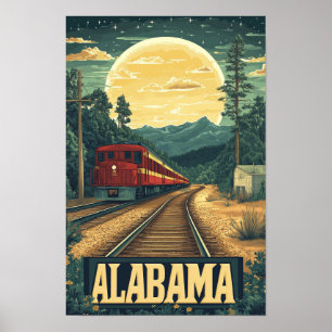 Alabama USA Art Vintage Illustration Travel Poster