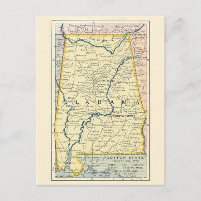 Alabama Vintage Map Postcard (Front)