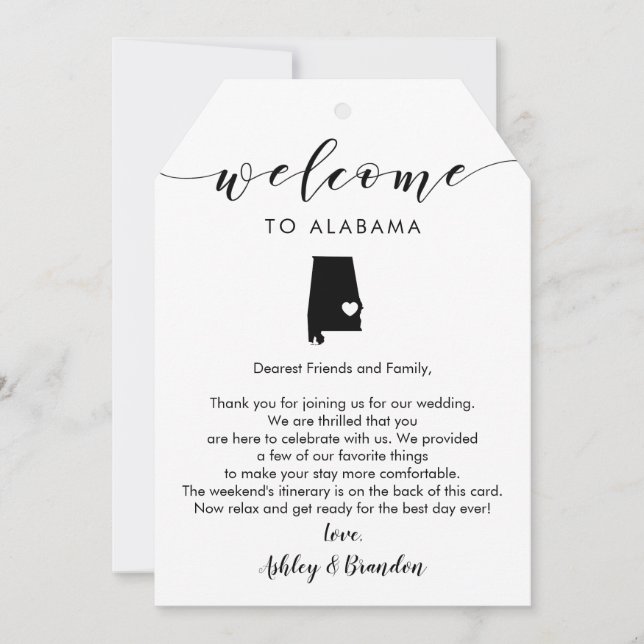 Alabama Wedding Welcome Tag, Letter Itinerary (Front)