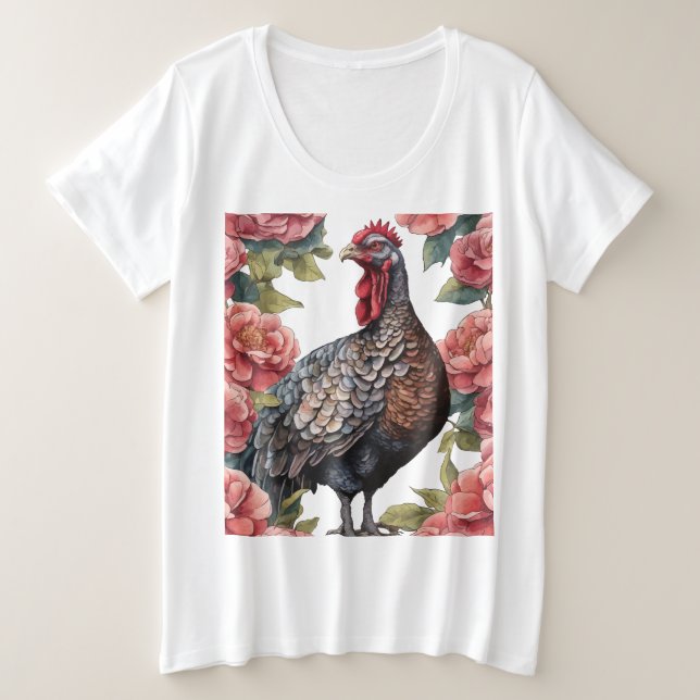 Alabama Wild Turkey With Camellia Flowers Plus Size T-Shirt (Design Front)