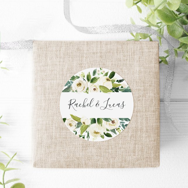 Alabaster | Botanical Floral Wedding Classic Round Sticker (Creator Uploaded)