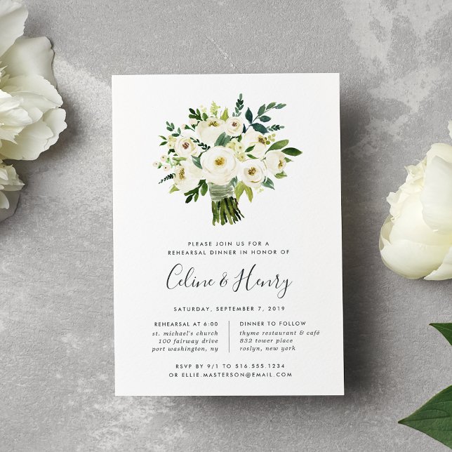 Alabaster Bouquet Rehearsal Dinner Invitation (Creator Uploaded)