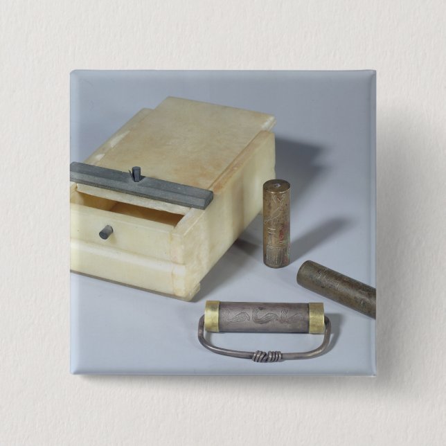 Alabaster box and bronze and silver seal cylinders 15 cm square badge (Front)