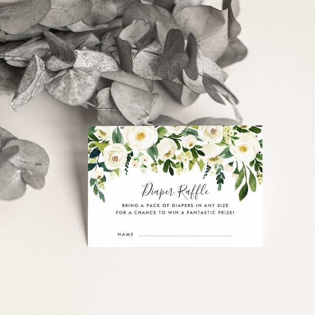 Alabaster Floral Baby Shower Diaper Raffle Cards (Creator Uploaded)