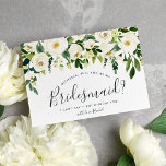 Alabaster Floral Be My Bridesmaid Card<br><div class="desc">Chic floral bridal party proposal card features a top border of ivory roses and white peonies with lush botanical foliage and greenery. Personalise with your bridesmaid request details (shown with "will you be my bridesmaid? I can't say I do without you") in modern hand lettered script and traditional sans serif...</div>