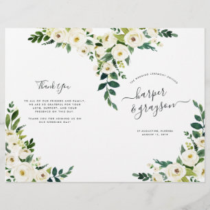 Alabaster Floral Folded Wedding Program