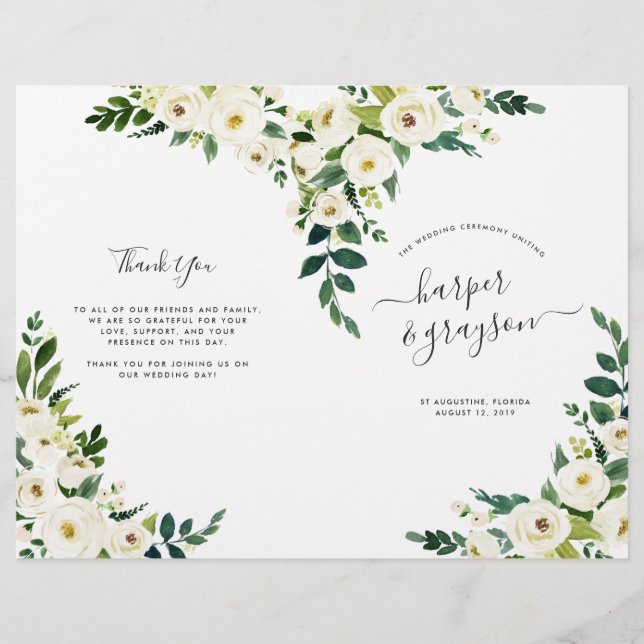 Alabaster Floral Folded Wedding Program (Front)