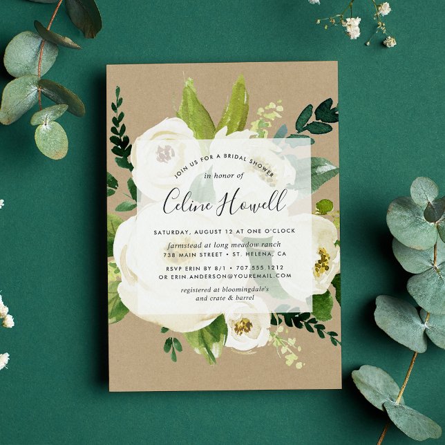 Alabaster Floral Kraft Bridal Shower Invitation (Creator Uploaded)