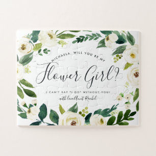 Alabaster Floral Personalised Be My Flower Girl Jigsaw Puzzle