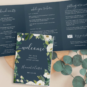 Alabaster Floral Wedding Welcome Letter Itinerary Tri-Fold Programme