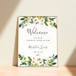 Alabaster Floral Wedding Welcome Poster<br><div class="desc">Welcome guests to your wedding with our Alabaster Floral poster,  featuring lush watercolor botanical greenery and white flowers,  with "welcome to our happily ever after, " your names,  and wedding date in a chic mix of modern block and hand lettered calligraphy typefaces.</div>