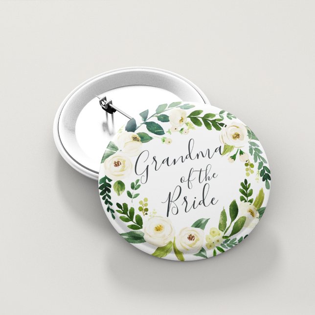 Alabaster Floral Wreath Grandma of the Bride 6 Cm Round Badge (Creator Uploaded)