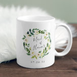 Alabaster Floral Wreath Maid of Honour Coffee Mug<br><div class="desc">A sweet and elegant gift for your maid of honour,  mug features a green and white watercolor floral wreath with "maid of honour" inscribed inside in hand lettered script. Personalise with your wedding date beneath.</div>