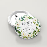 Alabaster Floral Wreath Mother of the Groom 6 Cm Round Badge<br><div class="desc">Identify the key players at your bridal shower with our elegant,  sweetly chic floral buttons. Button features a green and white watercolor floral wreath with "mother of the groom" inscribed inside in hand lettered script.</div>