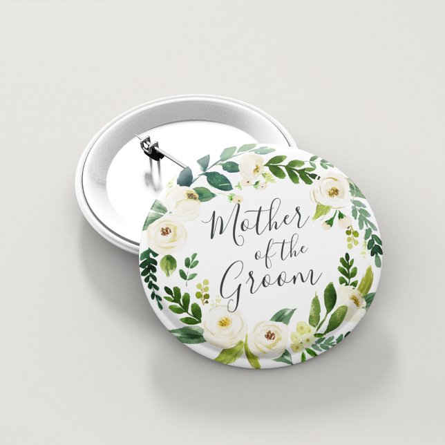 Alabaster Floral Wreath Mother of the Groom 6 Cm Round Badge (Creator Uploaded)