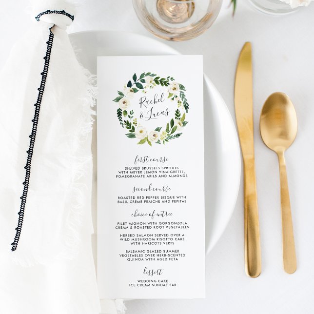 Alabaster Floral Wreath Wedding Menu Card (Creator Uploaded)