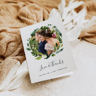 Alabaster Floral Wreath   Wedding Photo Thank You Card
