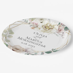 Alabaster  Magnolia and Peony Summer Wedding Paper Plate