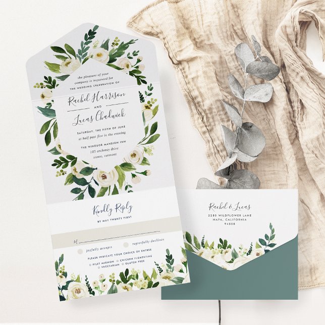 Alabaster | White Floral Frame Wedding All In One Invitation (Creator Uploaded)