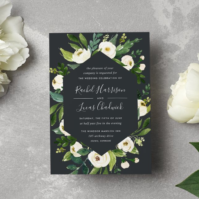 Alabaster | White Floral Frame Wedding Invitation (Creator Uploaded)