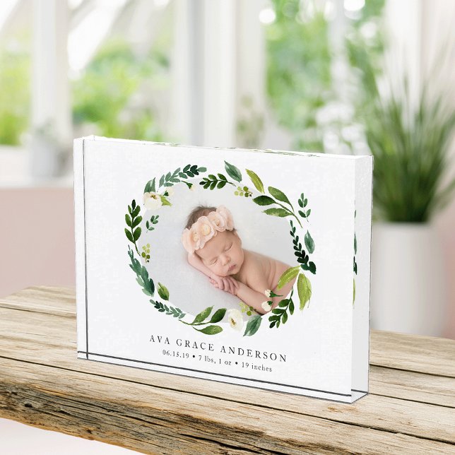 Alabaster Wreath Birth Stats Baby Photo Block (Creator Uploaded)