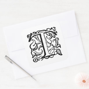 Aladdin O'Brien Monogram Letter T on White Square Sticker