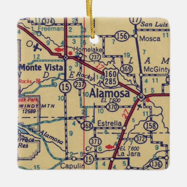 Alamosa CO Vintage Map Ceramic Ornament (Front)