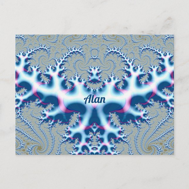ALAN ~ Icy White and Blue 3D Fractal Design ~  Postcard (Front)