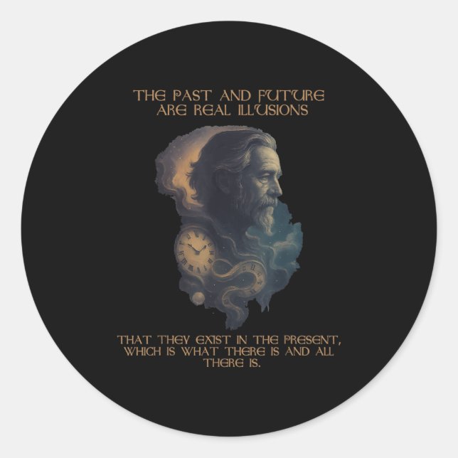 Alan Watts Quote Time Illusion Clock Cosmic Mind  Classic Round Sticker (Front)