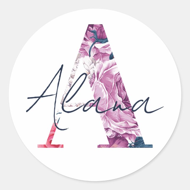 Alana Name Custom Sticker Girls Label Floral Pink (Front)