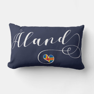 Åland Heart Flag, Aland Islands, Finland Lumbar Cushion