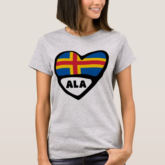 Åland Islands Country Code Flag Heart T-Shirt (Front)