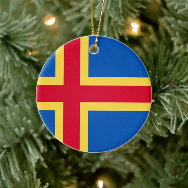 Aland Islands Flag Personalised Custom Ceramic Tree Decoration (Tree)