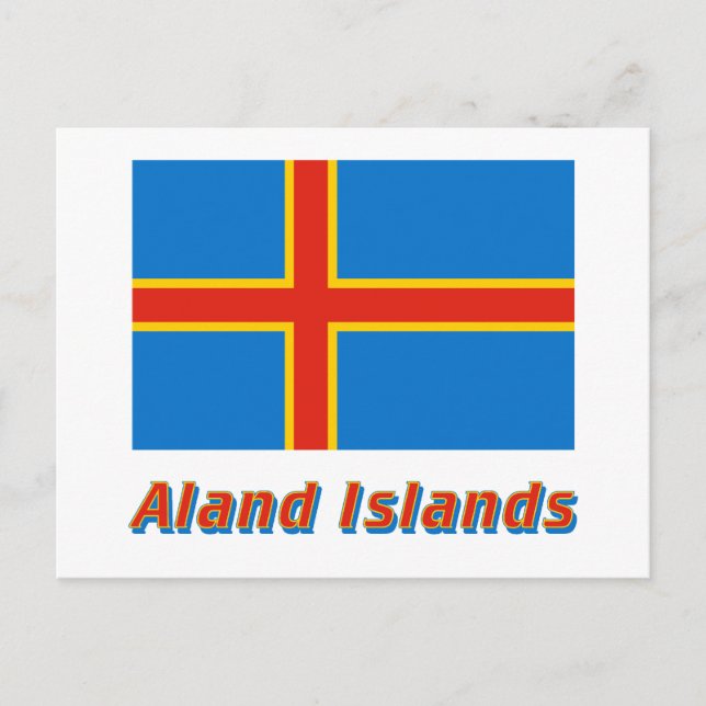 Aland Islands Flag with Name Postcard (Front)