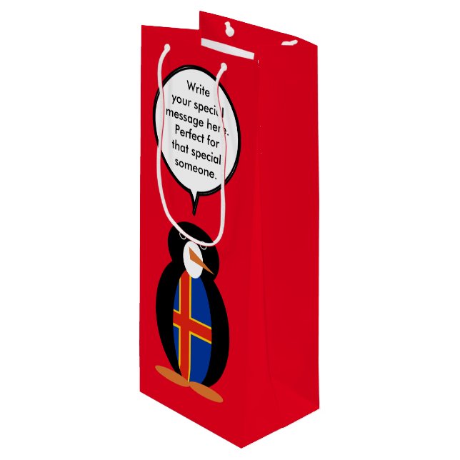 Åland Islands Talking Ms Penguin Personalised  Wine Gift Bag (Front Angled)