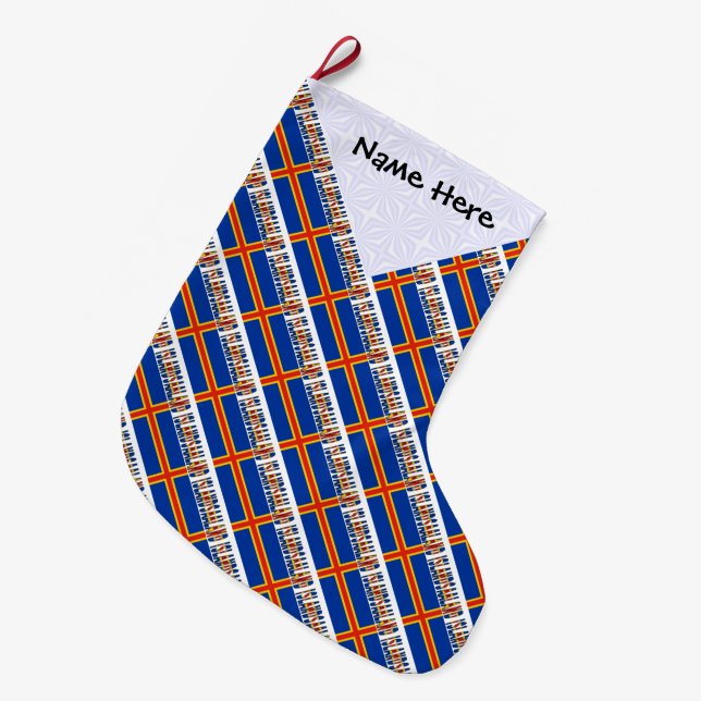 Ålander Åland Islands Flag Tiled Personalised  Large Christmas Stocking (Front (Hanging))