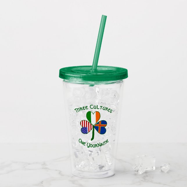 Ålander Irish American Shamrock Flag Personalised  Acrylic Tumbler (Back Ice)