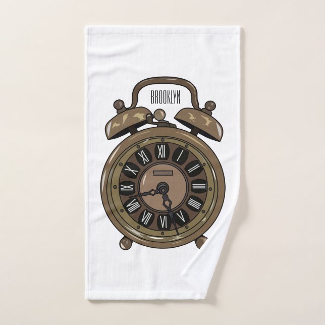 Alarm clock cartoon illustration bath towel set (Hand Towel)