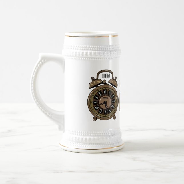 Alarm clock cartoon illustration beer stein (Left)