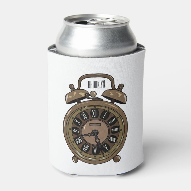 Alarm clock cartoon illustration can cooler (Can Front)