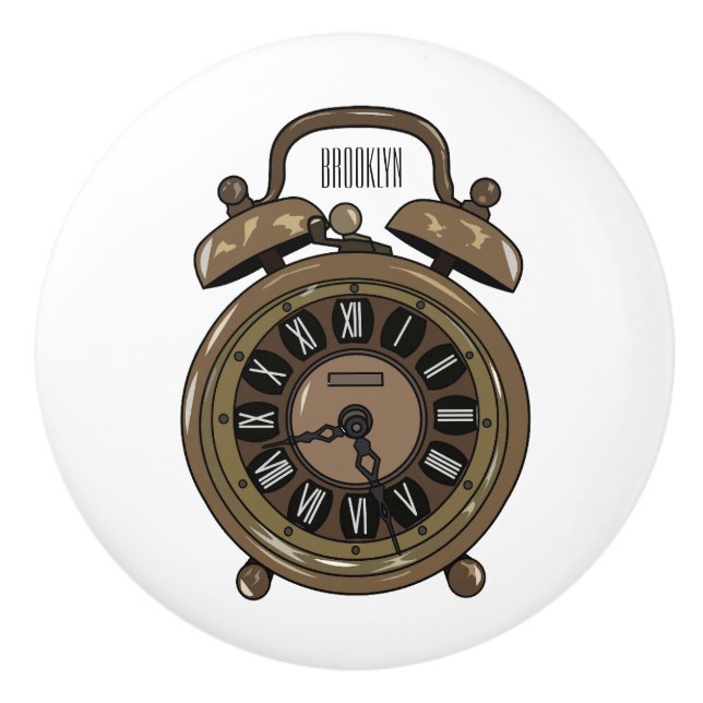 Alarm clock cartoon illustration ceramic knob (Front)